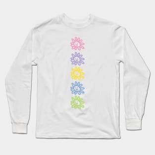 Five Flower Smiley Face Column Minimal Graphic Art Long Sleeve T-Shirt